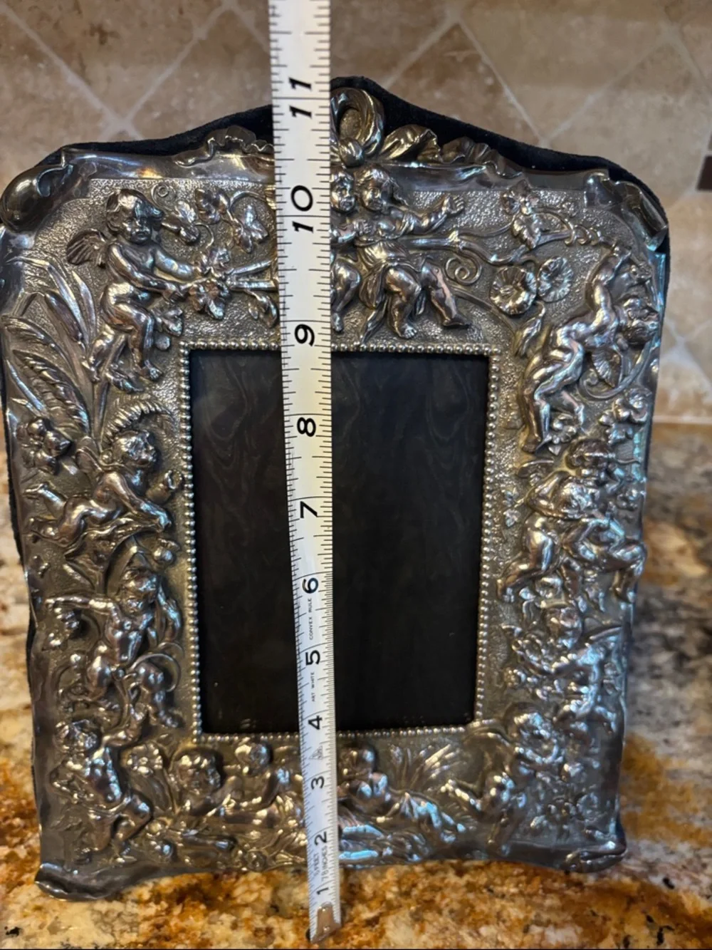 Vintage Ornate Silver Cherub Picture Frame